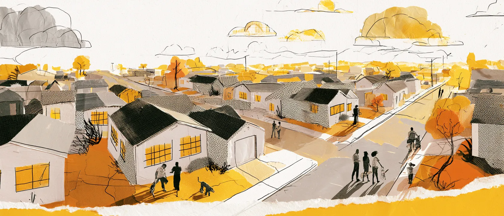 Collage of an American neighborhood at golden hour, the communities Split Rent Payments serves with personal loan options